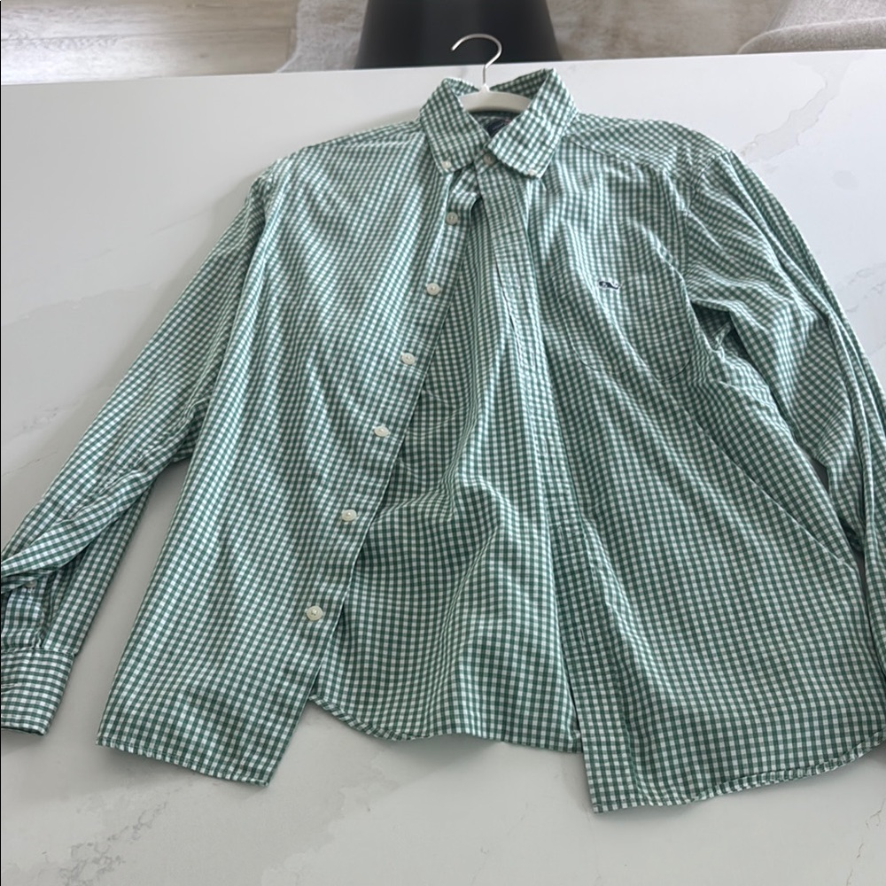 Vineyard Vines Green Gingham Casual Button Down Shirt
